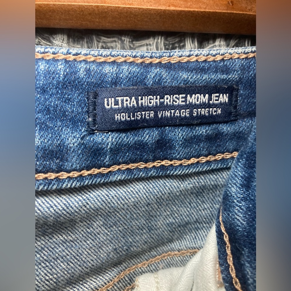 Women's Blue Distressed Mom Jeans - Picture 14 of 16